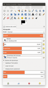 Boîte option des outils Boîte option des outils