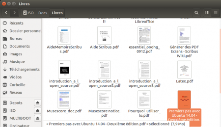 Une vue de fichiers PDF à l'intérieur de Nautilus  Une vue de fichiers PDF à l'intérieur de Nautilus
