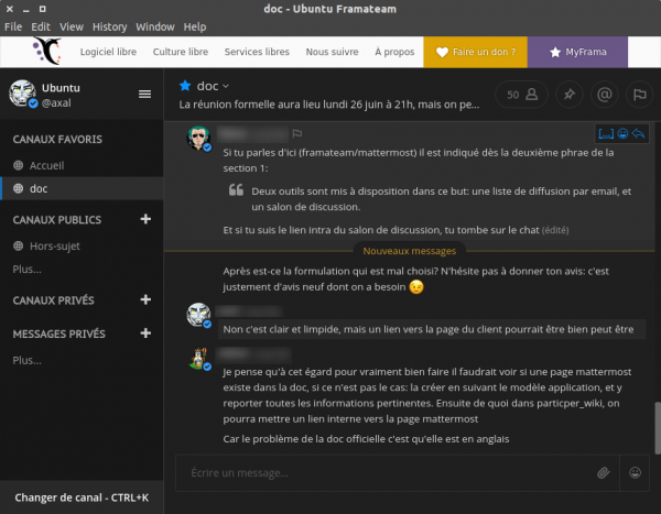 Exemple de conversation sur le canal des contributeurs de la doc Exemple de conversation sur le canal des contributeurs de la doc