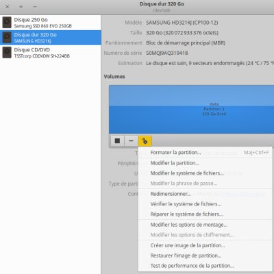 gnome-disks-3.28 : menu des partitions gnome-disks-3.28 : menu des partitions