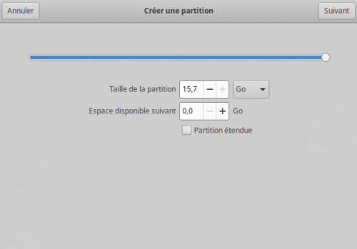 Écran 1 de la création d'une partition dans gnome-disks Écran 1 de la création d'une partition dans gnome-disks