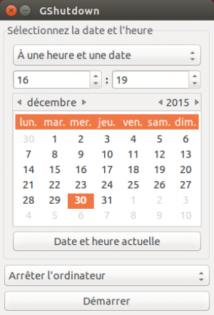 Fenêtre principale de GShutdown Fenêtre principale de GShutdown