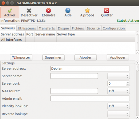 Interface de Gproftpd Interface de Gproftpd