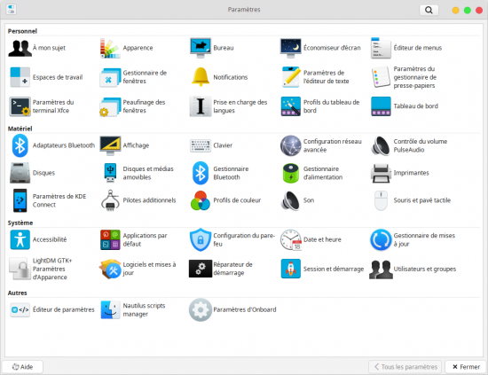 Paramètres - XFCE 4.16 Paramètres - XFCE 4.16