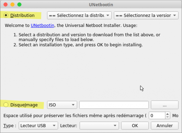 Ecran de démarrage Unetbootin Ecran de démarrage Unetbootin