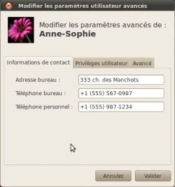Onglet "Informations de contacts" Onglet "Informations de contacts"