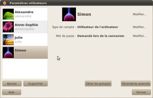 Interface principale : liste des comptes d'utilisateurs Interface principale : liste des comptes d'utilisateurs