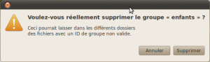 Suppression d'un groupe Suppression d'un groupe
