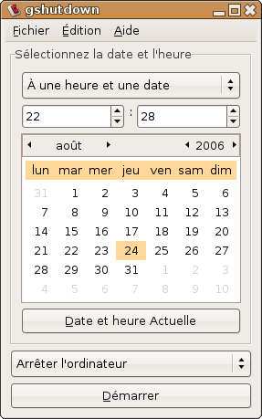 Fenêtre principal de GShutdown Fenêtre principal de GShutdown