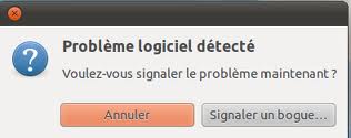 Fenêtre "Problème logiciel détecté" Fenêtre "Problème logiciel détecté"
